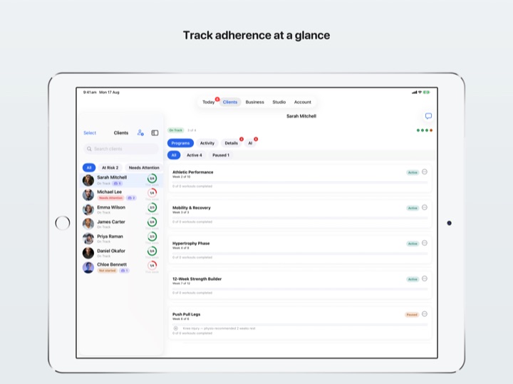 Track adherence at a glance — iPad