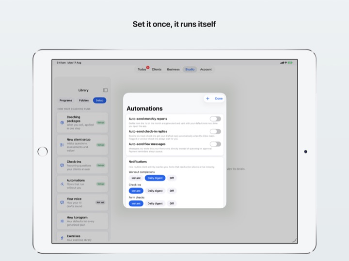 Set it once, it runs itself — iPad