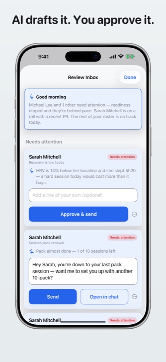 AI drafts it. You approve it. — Approval Queue on the Today screen